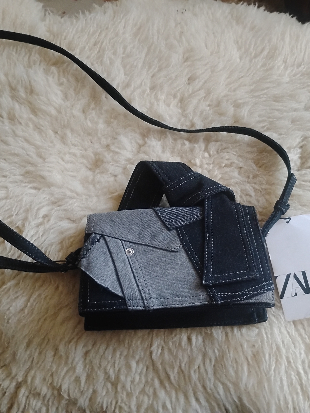 Zara Black & Gray Patchwork Belt Bag